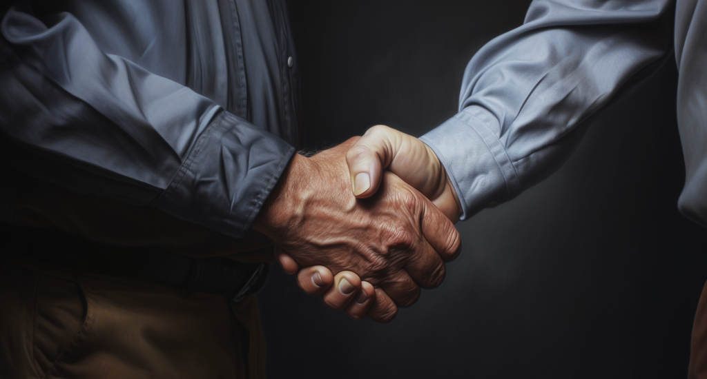 Two men shaking hands in partnership